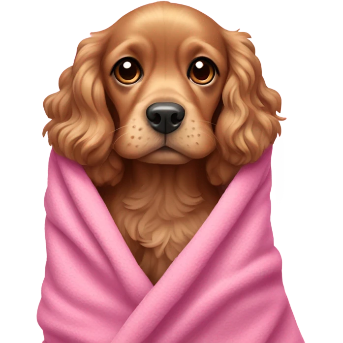 Cocker spaniel in a pink blanket emoji