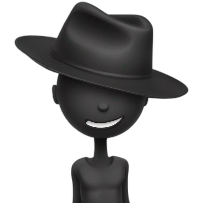 black and white Stick figure pointing to his hat emoji