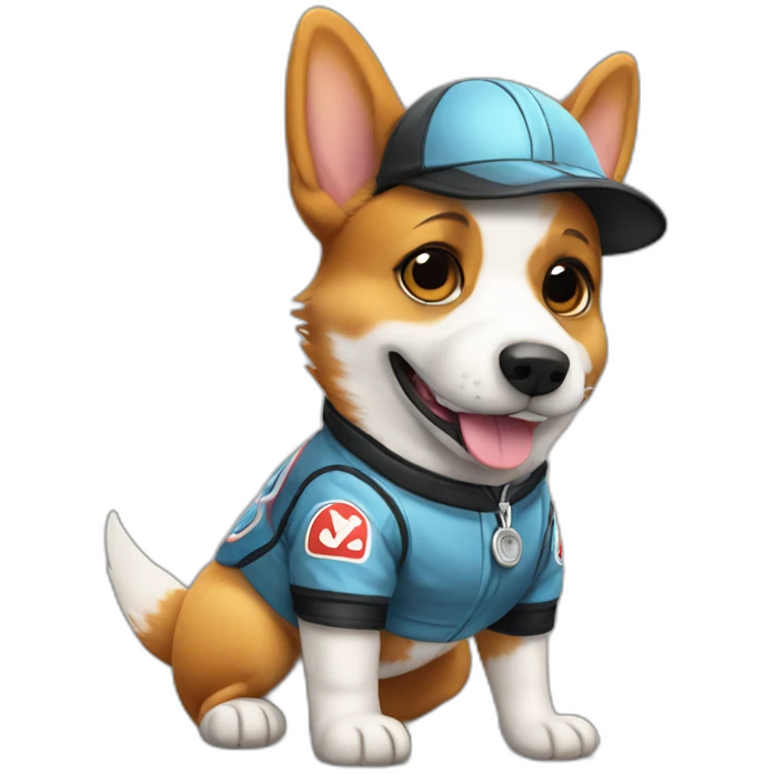 Full body Corgi in dressed as a race car driver emoji | AI Emoji Generator