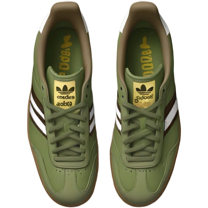 two khaki green adidas samba with a brown flat sole emoji