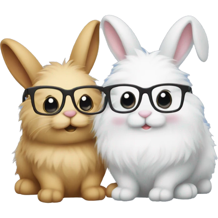 two fluffy bunnies cuddling, one has glasses emoji