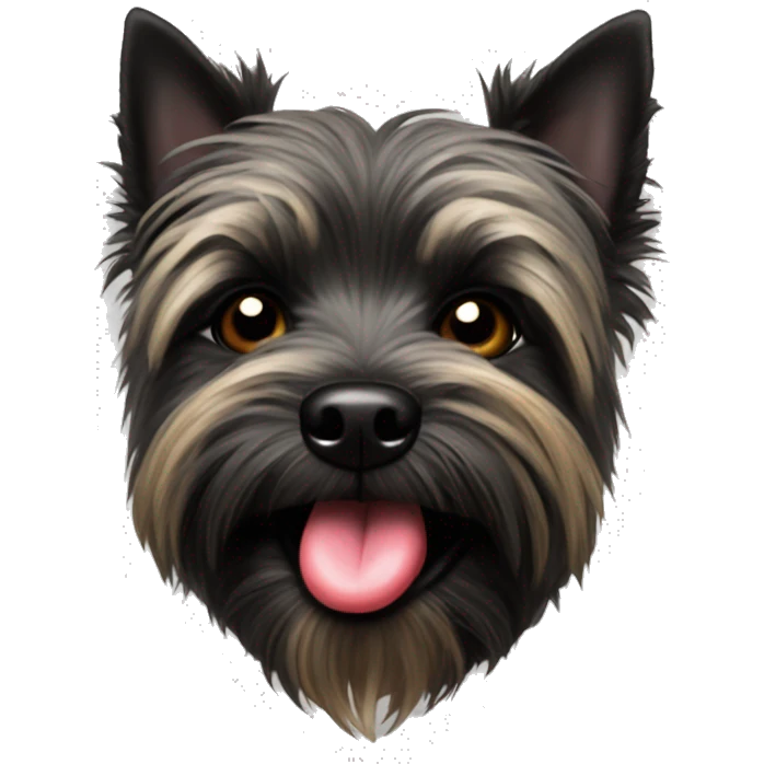 Black cairn terrier with its tongue hanging out to the side emoji