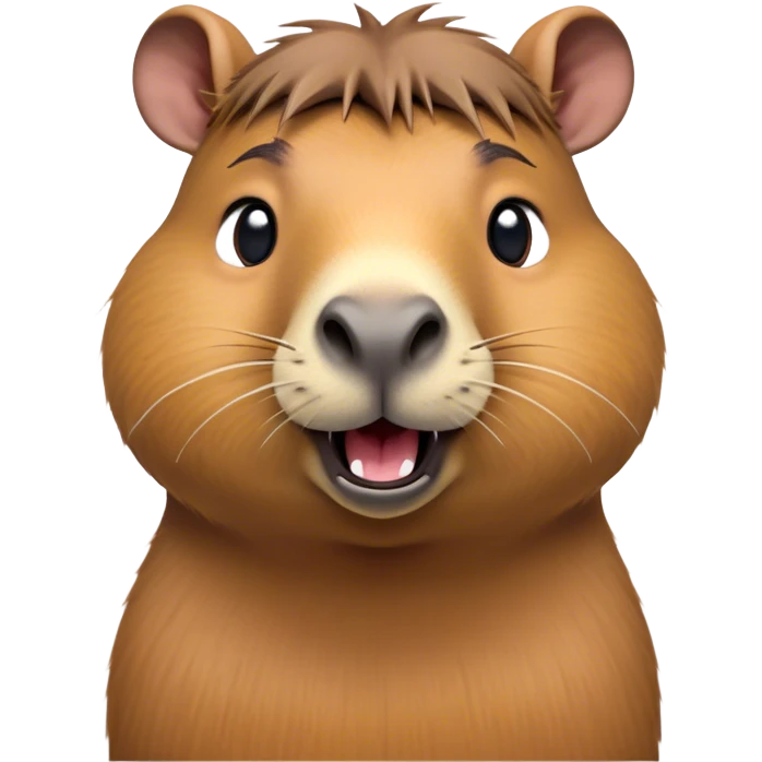Cinematic Comical Capybara Portrait Emoji, Head tilted dramatically with an exaggeratedly amused expression, featuring a robust, rounded build and a distinct capybara face with a broad snout and quirky, small ears, rendered with lifelike soft fur and wide, comically expressive eyes brimming with playful disbelief; high shine, dramatic yet playful, styled with an air of cheeky mischief, soft glowing outline, capturing the essence of a spirited and over‐the‐top capybara that looks ready to side‐eye its way into viral fame! emoji