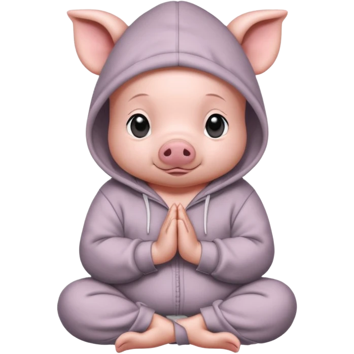 a cute baby pig in an oversized hoodie meditating emoji