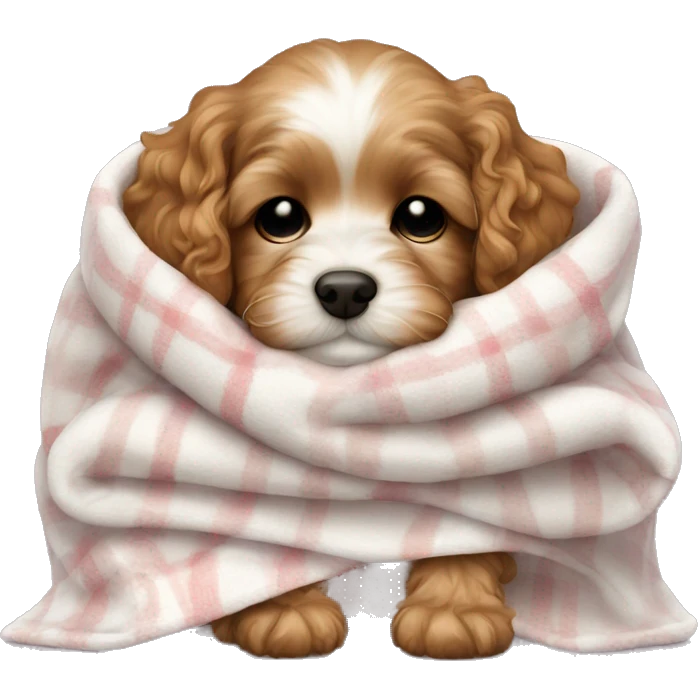 Cavapoo puppy sleeping with a blanket emoji