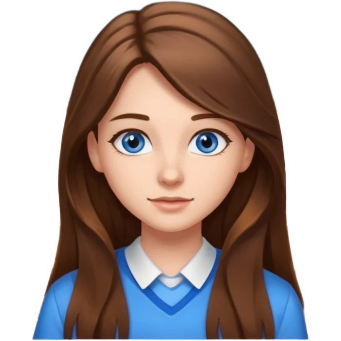 high school class room with a pretty female high school student with long brown hair, blue eyes emoji