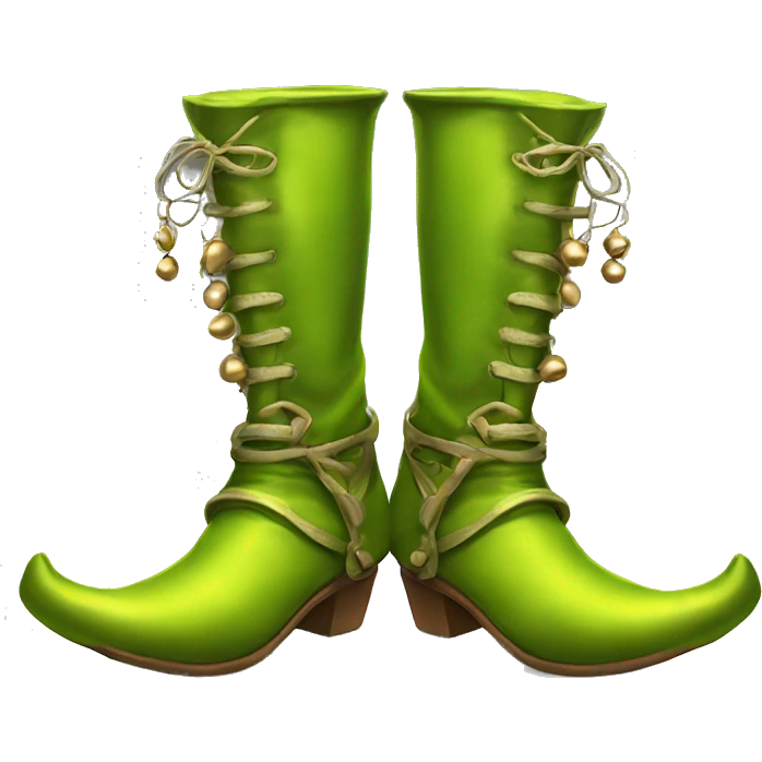 Realistic isolated chartreuse elf boots with bells. emoji