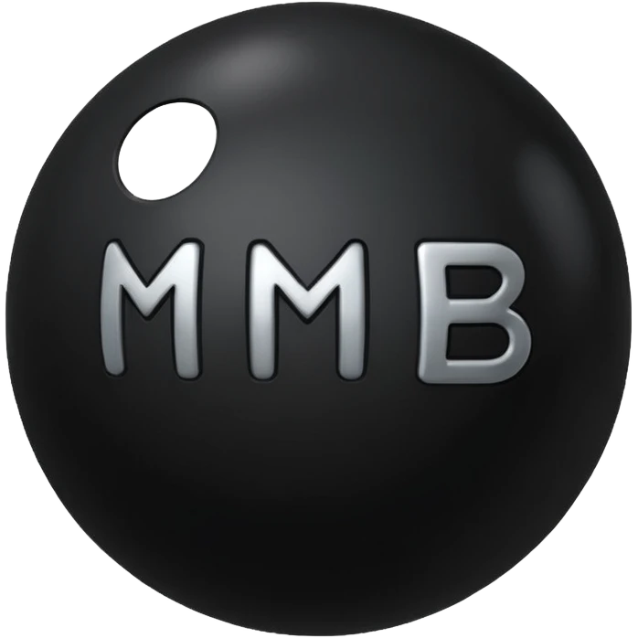 Black Ball with MB written on it emoji