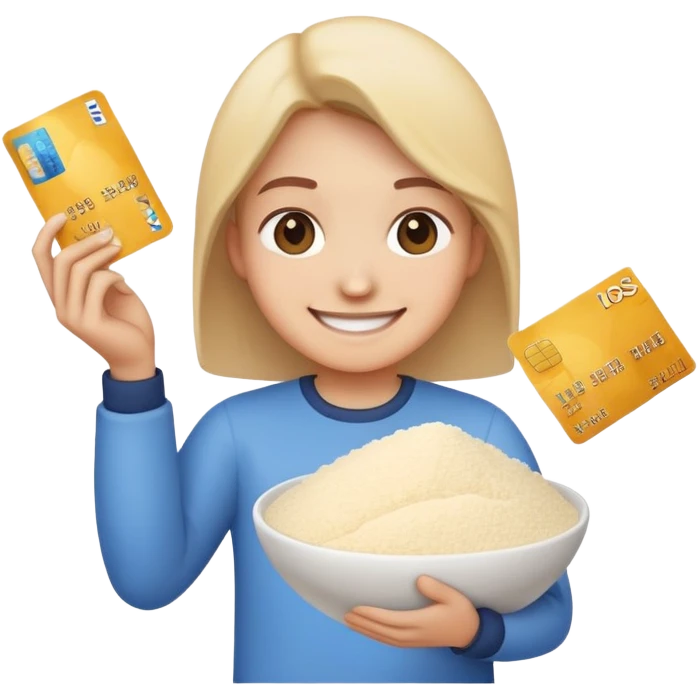 happy emoji with credit card in hand and a pile of flour emoji