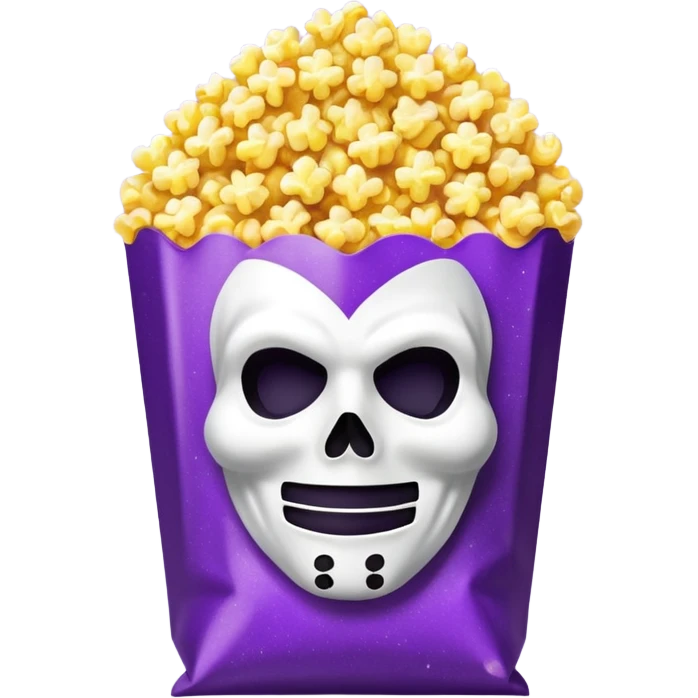 Glitter purple and yellow popcorn with ghostface mask in packaging emoji