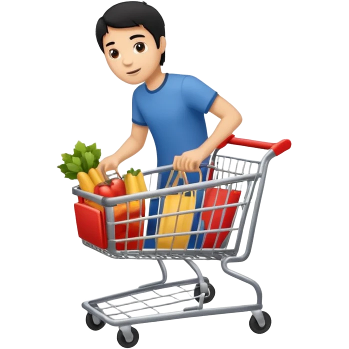 man-with-a-shopping-cart-full-body black hair light brown skin emoji
