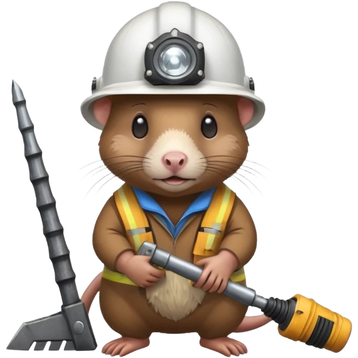 a mole rat with ore drill bit, white helmet, headlamp emoji