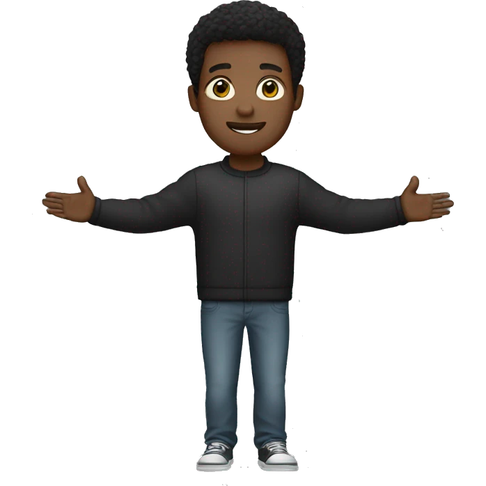 a black man wearing a sweater standing straight with his arms raised emoji