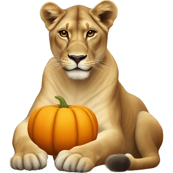 Lioness with pumpkin emoji