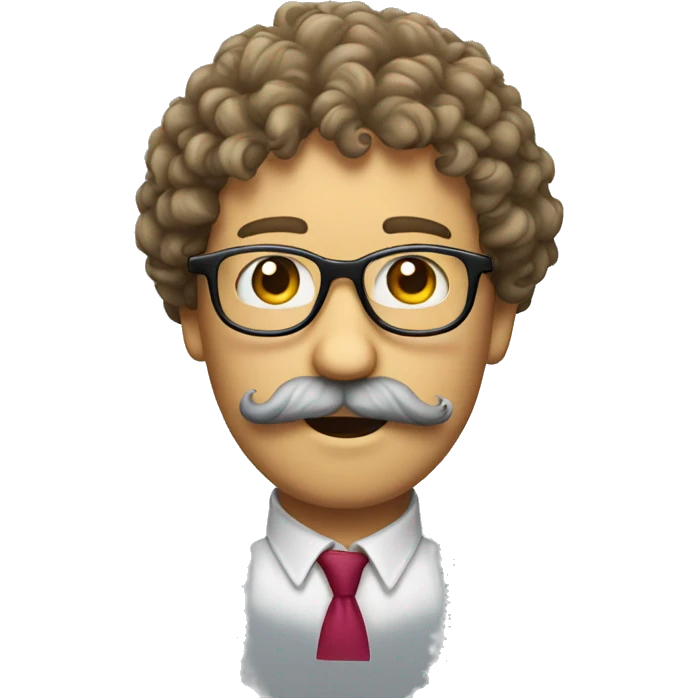 curly hair and mustache, glasses,  emoji