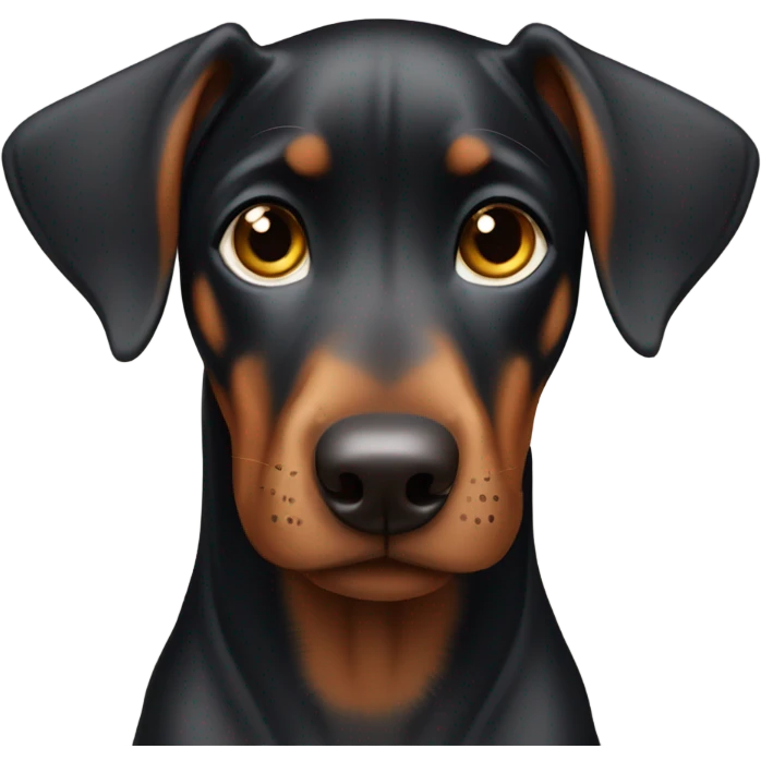 Doberman puppy with ears that stand up and big sad eyes emoji