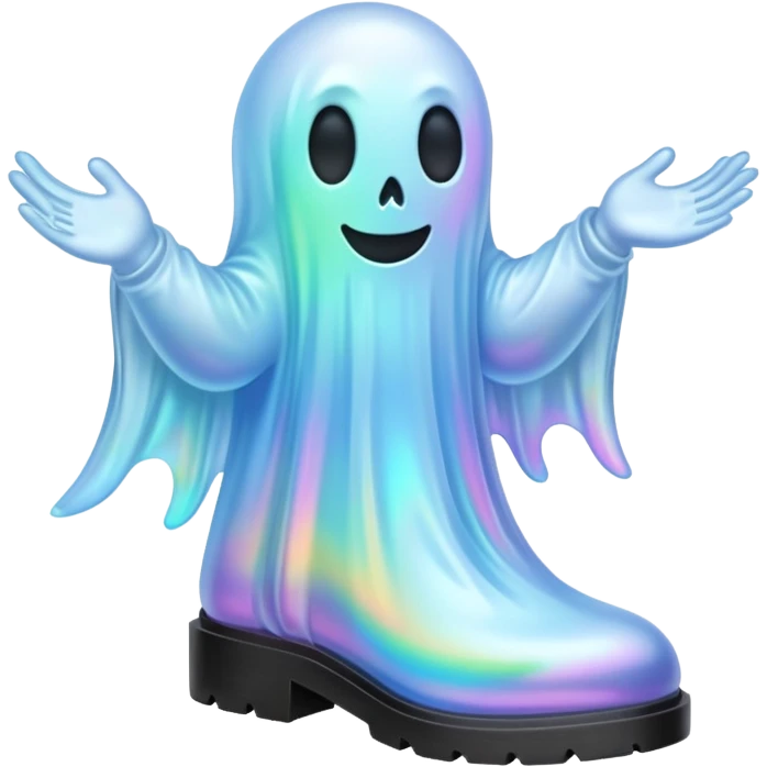 A holographic ghost with boots emoji