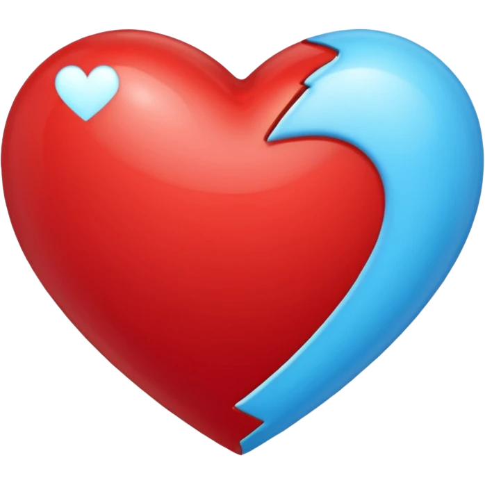 Corazón rojo único diferente con tonos azul claro emoji
