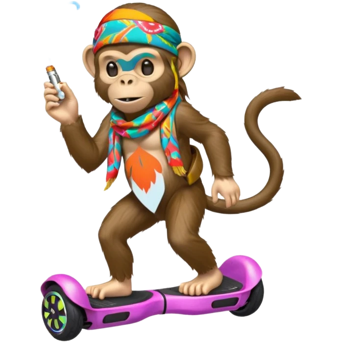 Hippie monkey smoking a cigarette on a hoverboard  emoji