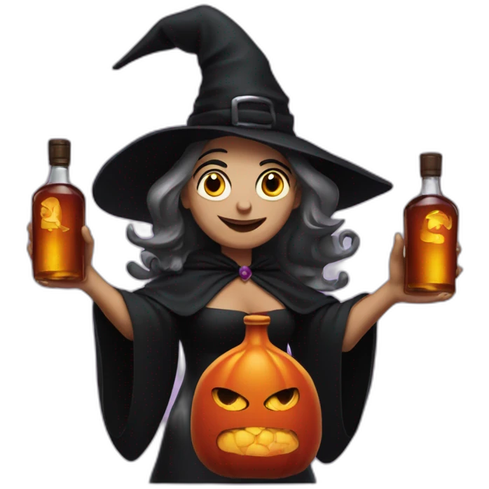 evil witch holding two hennessy bottles emoji