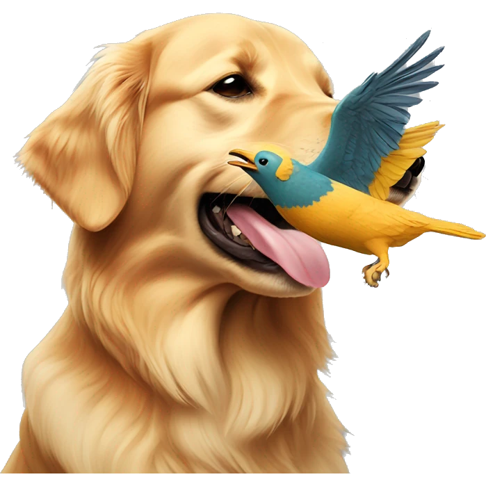 Golden retriever carrying a bird in its mouth emoji