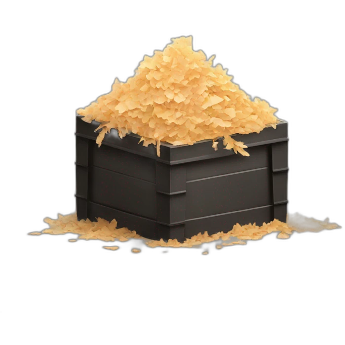 Dark cubic container filled with wood shavings emoji