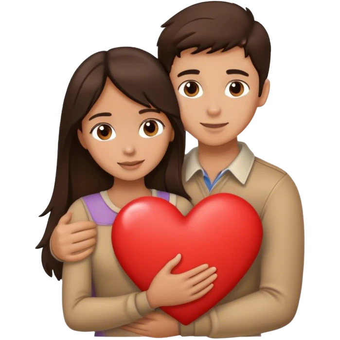 Brunette girl and brunette boy hugging heart   emoji