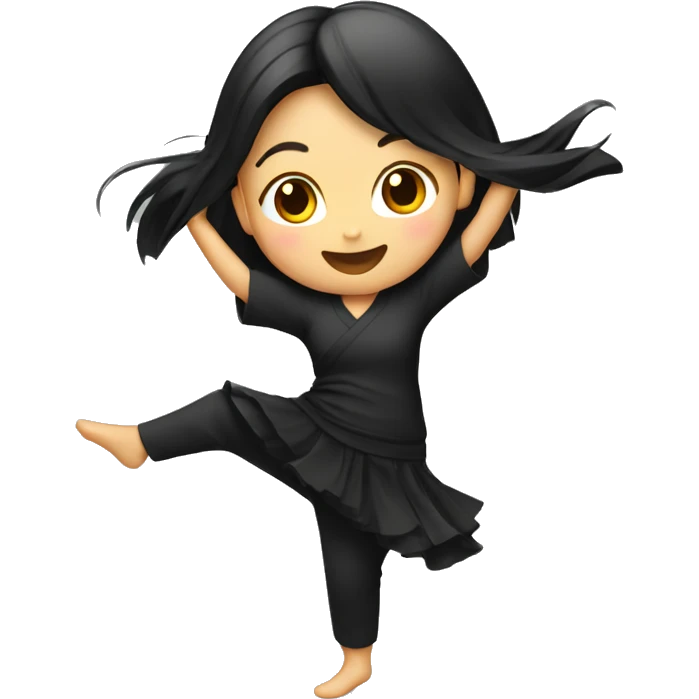 dancing asian girl wearing black emoji