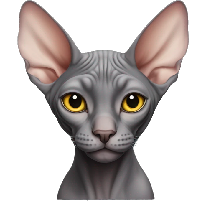 Dark grey sphynx cat with curled ears emoji