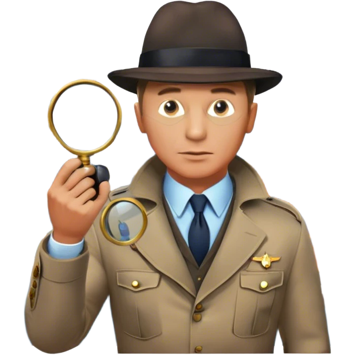 Icon for Detective Movies: A colorful collage featuring Daniel Craig as an inspector, with a magnifying glass, revolver and a mysterious city backdrop. Include a board with photos of suspects, fingerprints, and a crime scene. Retro movie poster style. Transparent background. emoji