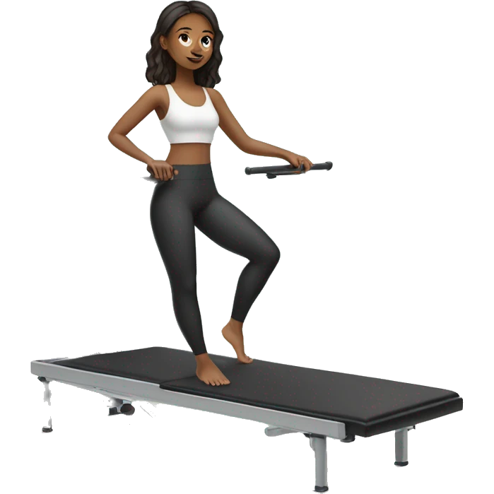 Girl on a Pilates reformer machine, wearing leggings and a top






 emoji