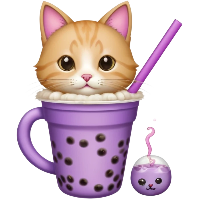 a cat drinking a purple bubble tea emoji