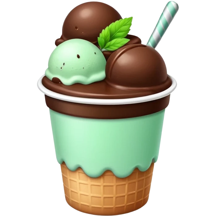 white cup with mint and chocolate ice cream emoji