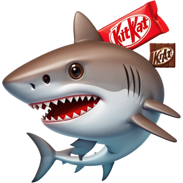 a shark with a kitkat bar in its head emoji