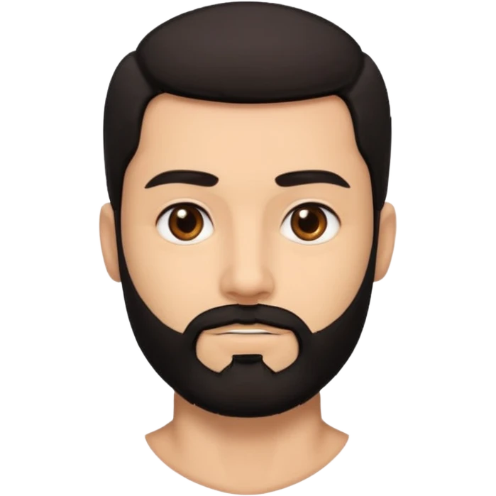 A man with black eyes. With a black beard and medium smooth hair. with the neck emoji