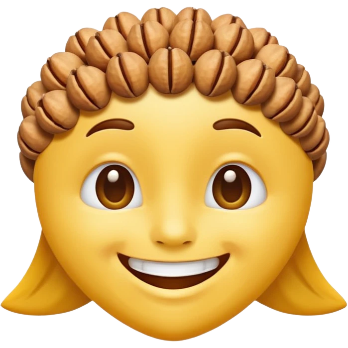 yellow iMessage-style face emoji, smiling, with nuts on its chin emoji