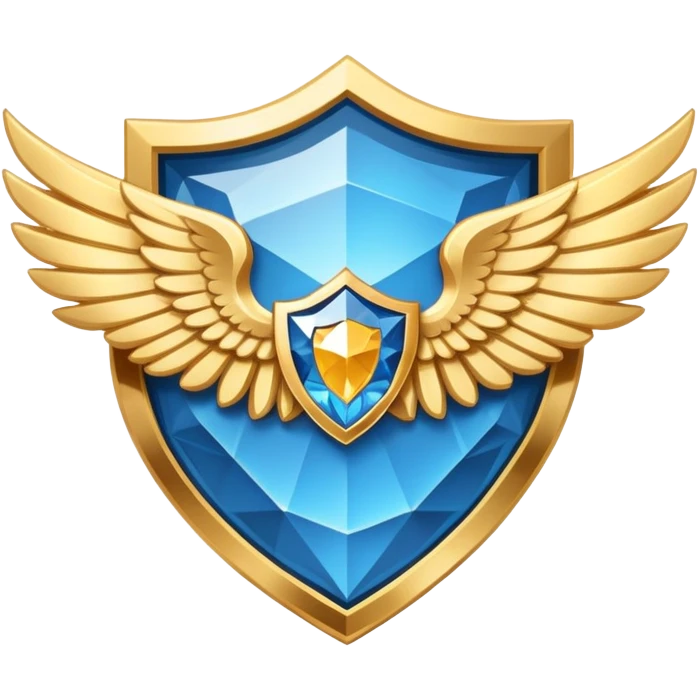 Simplified shield with small wings and a blue diamond in the center and VIP text, minimalist clean design emoji