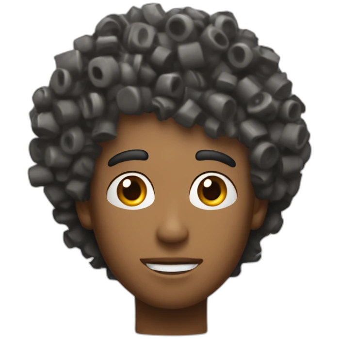 Guy with curly hair with trash can overturned on their head emoji
