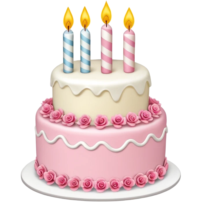 torta de cumpleaños rosa y blanca  linda  que tenga velitas emoji