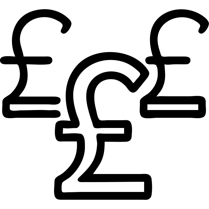 minimal icon with three pound signs (£), black outline, two in the background, one in the foreground, different sizes, for IT procurement, white background emoji