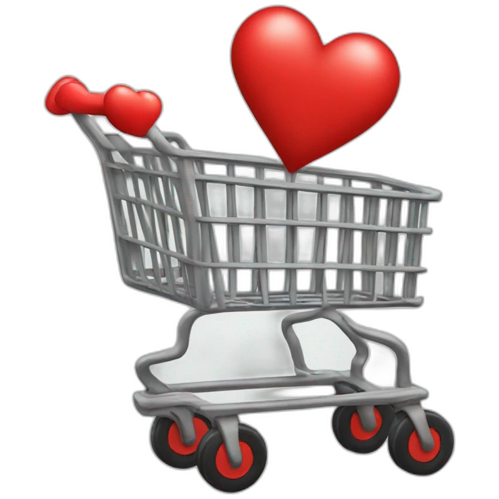 shopping cart with one red heart inside of ot emoji