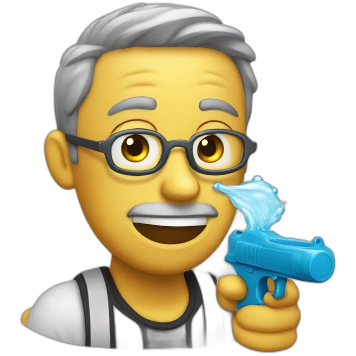 Man with water pistol pointing at head as a joke emoji