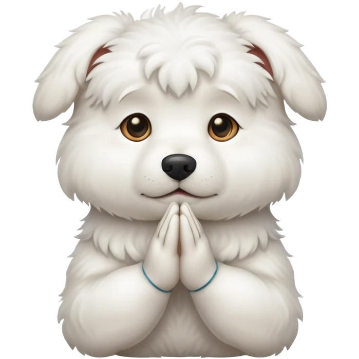 White dog with praying hands emoji