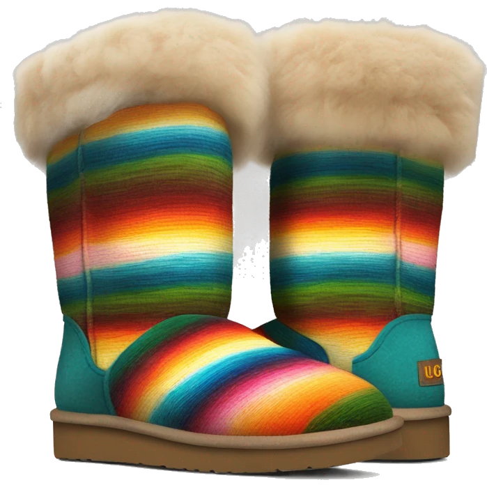 Realistic pair of serape Pattern fur Ugg boots with bows. emoji
