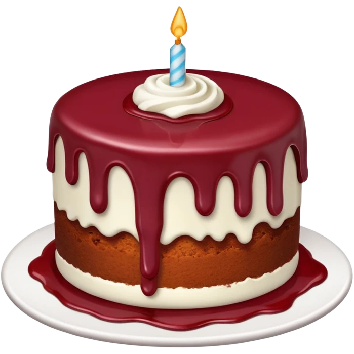 Maroon  cake with candle melting  emoji