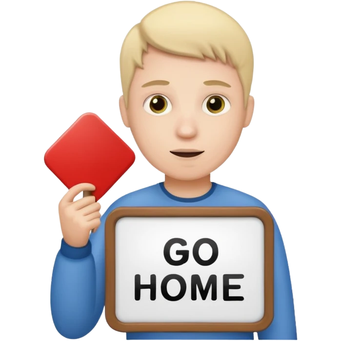 A white person holding a sign that says go home emoji