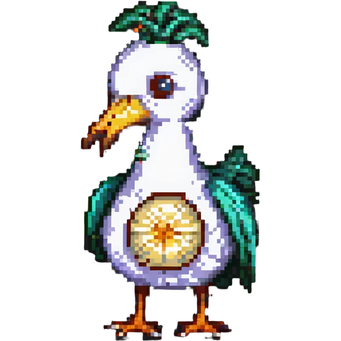 bird with the body of a garlic clove, pixel art style emoji