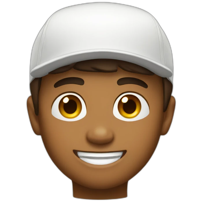Create a winking brown boy with a white cap and the cap has a logo with a medal emoji
