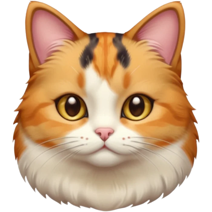 calico cat with cute slim face, small head, hazel eyes, and short but chubby body emoji