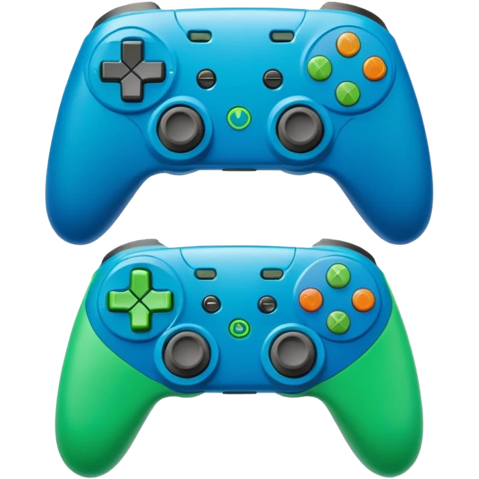Create a clean, cartoon emoji of two gaming controllers angled toward each other to represent multiplayer gaming. Use bright colors, bold outlines, minimal detail, and a transparent background so it stays clear at small sizes. emoji